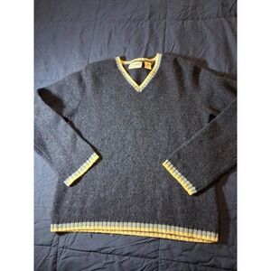 Nuggets 100% Shetland Wool V Neck Sweater Small Made In India Blue